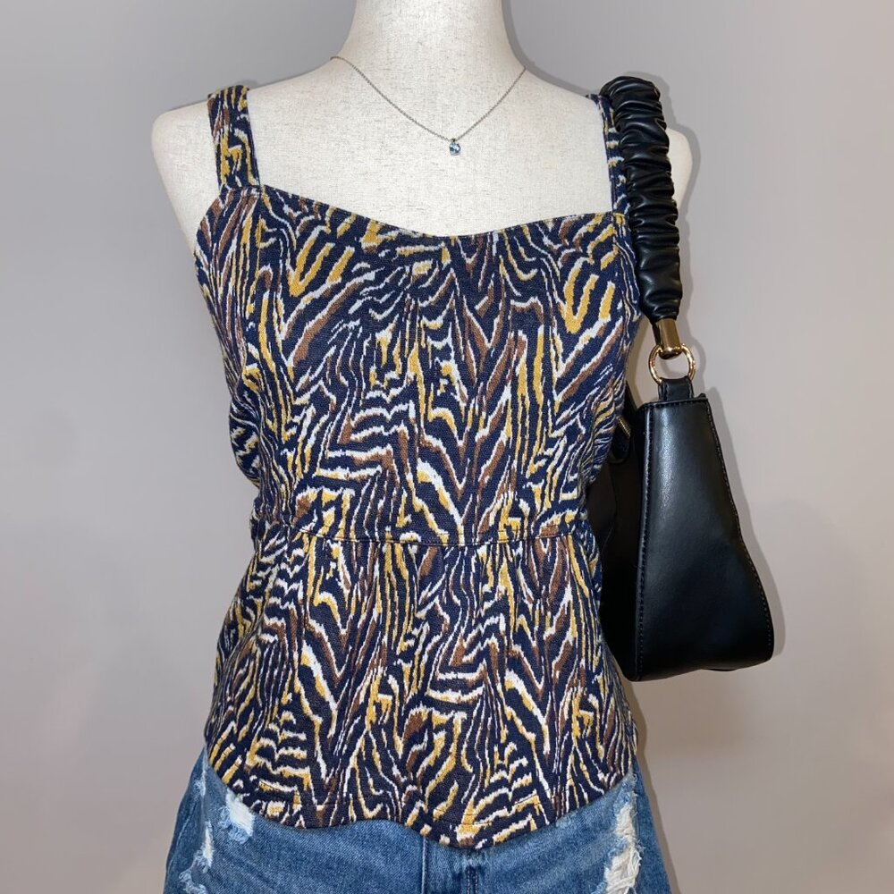 Anthropologie blue and yellow Zebra Print Peplum Top size small